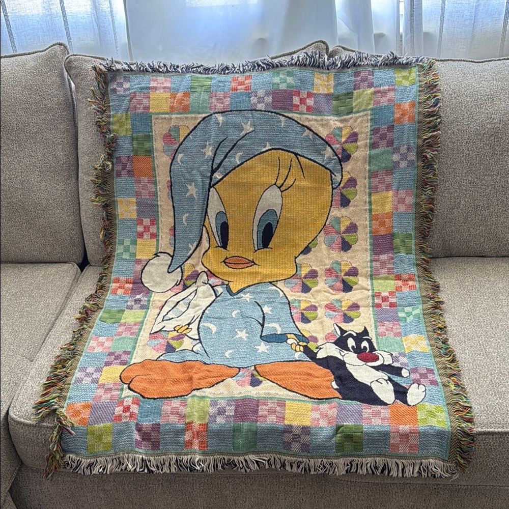 Vintage Rare Baby Looney Tunes Tweety Bird Sylvester 1999 Tapestry Blanket